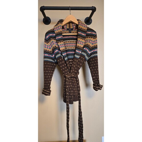Vintage hand knit Brown Chaps cardigan with belt women's size petite medium - Picture 4 of 12